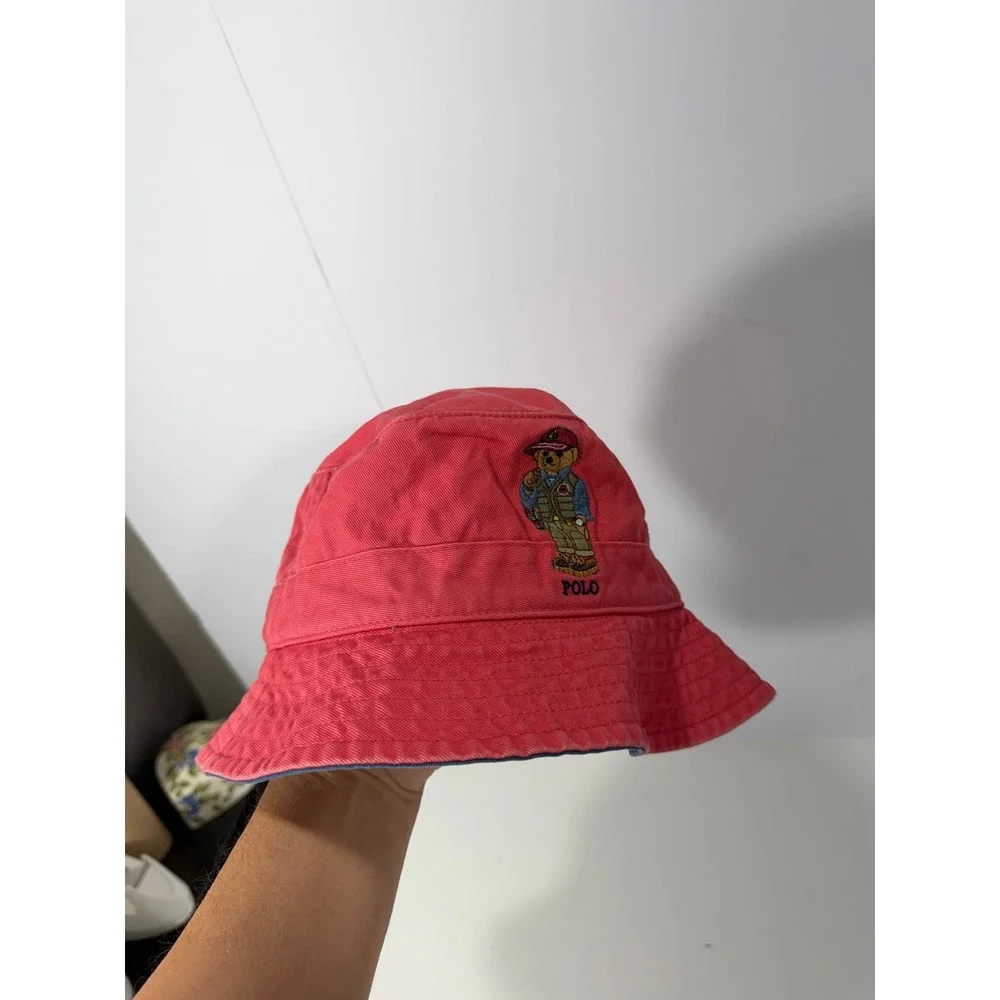 Polo Ralph Lauren Red‎ Polo Bear Cotton Bucket Hat SM 58cm Navy Underbrim